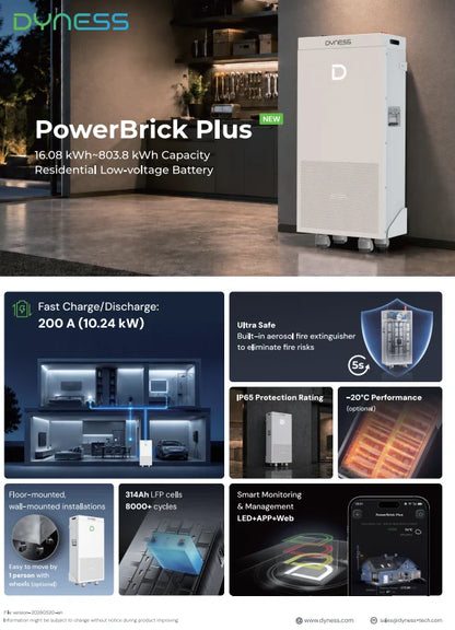 16.08kWh Dyness PowerBrick Plus 51.2V 314Ah LV Lithium Battery