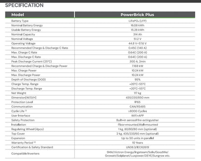 16.08kWh Dyness PowerBrick Plus 51.2V 314Ah LV Lithium Battery