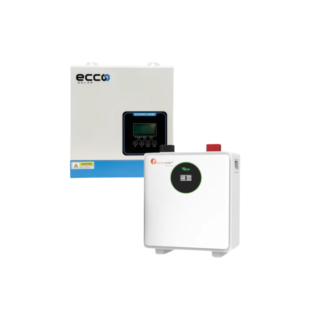 3.5KVA Ecco 24V MPPT Hybrid Inverter + 2.56kWh Felicity 100AH LiFePO₄ 25.6V (Low-Voltage) Battery Pack