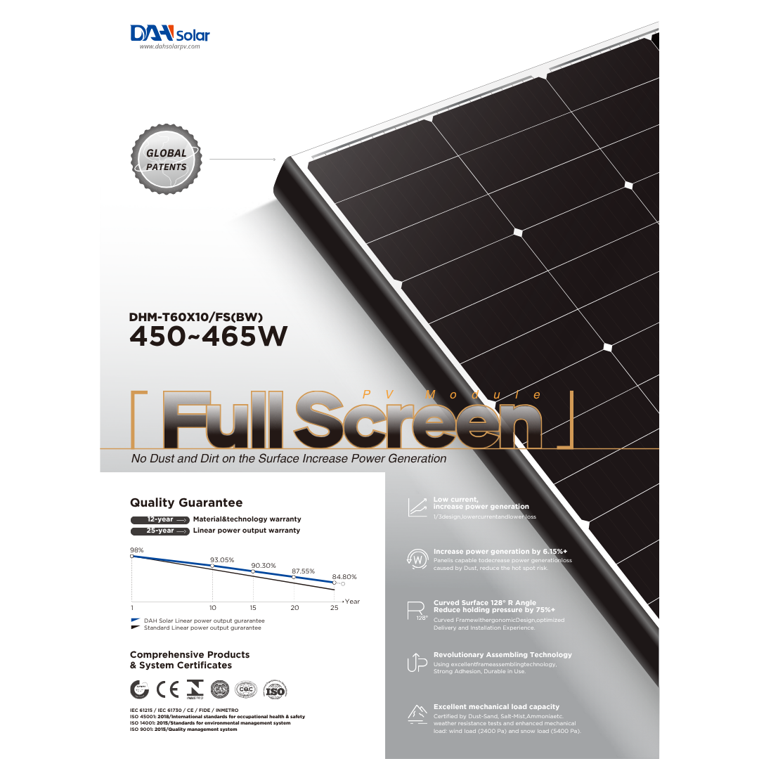 455W DAH Tier 1 Mono Perc Solar Panels (Black Frame)
