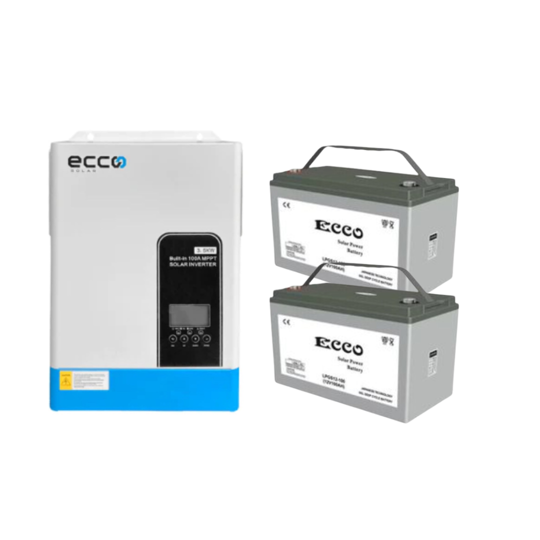 3.5KVA / 3500W Ecco Hybrid inverter 100A MPPT + 2x 100AH deep Cycle Gel Batteries