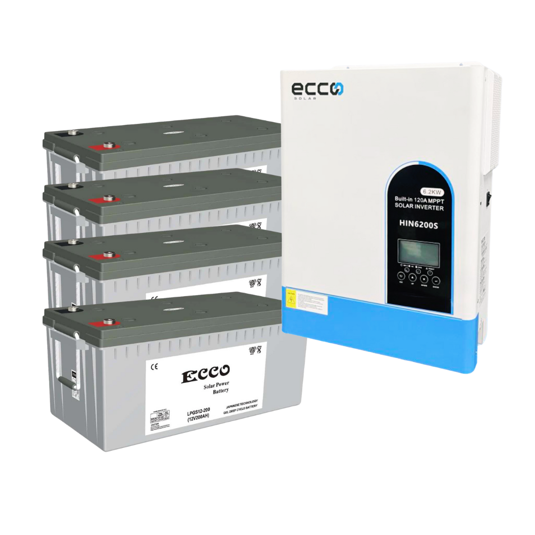 6.2KVA / 6200W Ecco Hybrid Inverter 120A MPPT (Off Grid) + 4x 200AH Deep Cycle Gel Battery