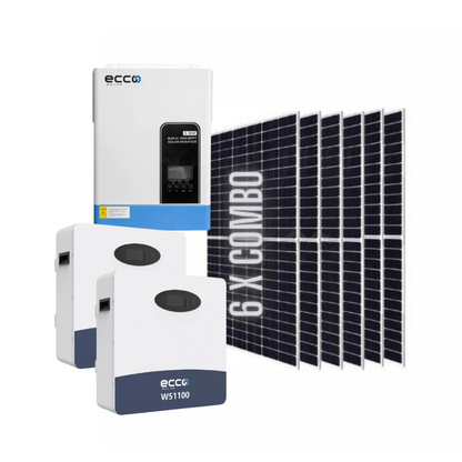 6.2KVA/6200W Ecco MPPT Hybrid inverter + 2 X 5.12 KWH 100AH Lithium Batteries + 6x 560W MEGATRON Tier 1 Solar Panel (HZS-560W)