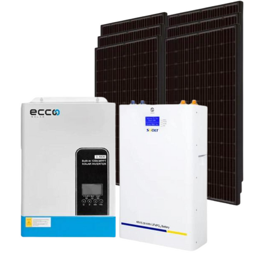 5.5KVA / 5500W Ecco Hybrid Inverter + 48V 106AH SVOLT 5.09kWh Lithium Battery + 6 X 550W Ecco Solar Panels