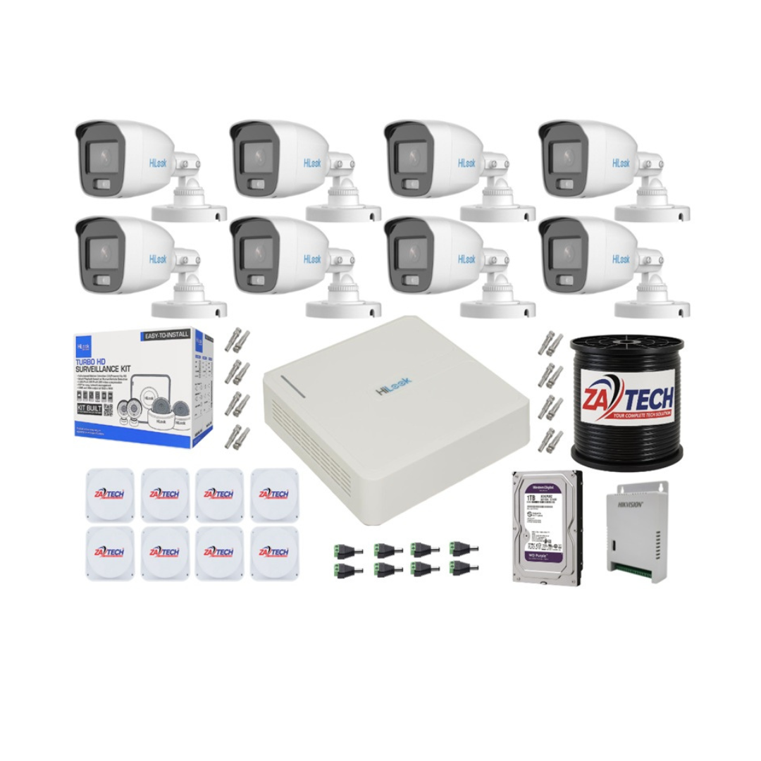 Hilook 8-Channel 1080P CCTV Kit – ColorVu Cameras, H.265 DVR, RG59 Cabling