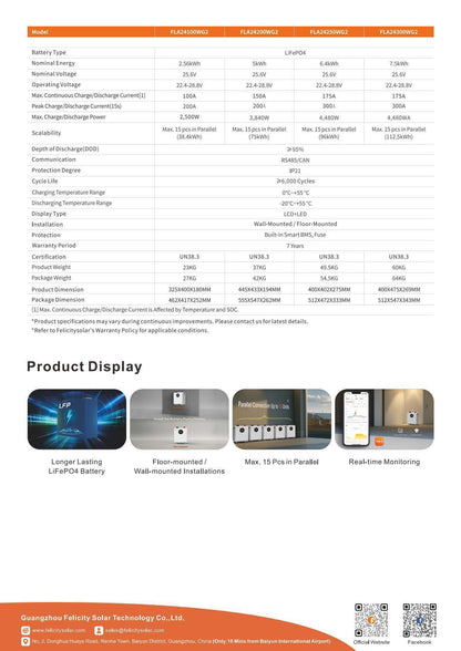2.56kWh Felicity 100AH LiFePO₄ 25.6V (Low-Voltage) Battery Pack