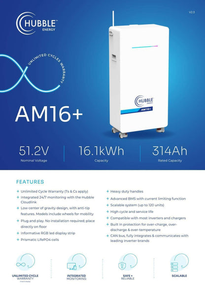 16.1kWh Hubble AM16+  LiFePO₄ 51.2V Lithium Battery
